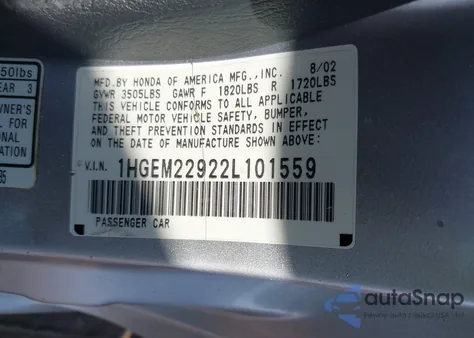 2002 Honda Civic Ex z USA, uszkodzony, nr VIN 1HGEM22922L101559